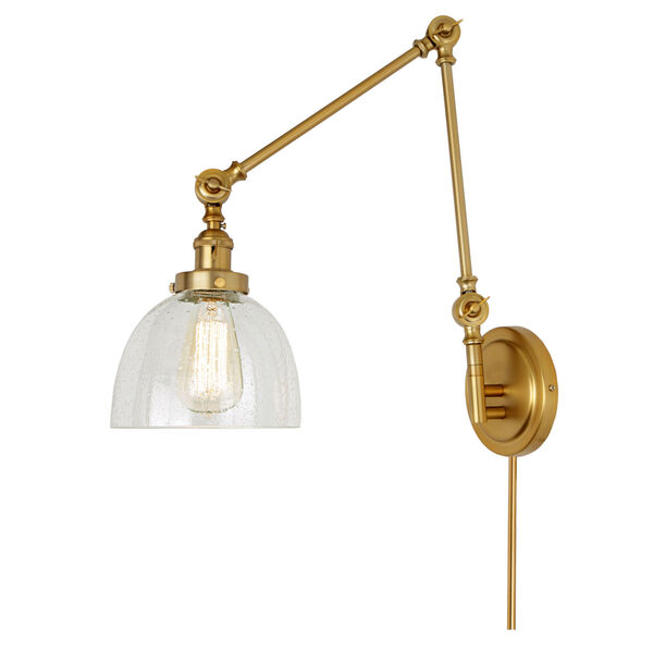 Soho Madison Satin Brass One-Light Swing Arm Wall Sconce with Clear Bubble Glass, image 1